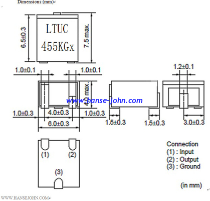 LTUC455KAx   CFUKF455KA2X-R0  Piezoelectronic ceramic filter 455khz,LTC455AU/LTC455BU/LTC455CU/LTC455DU/LTC455EU/LTC455F